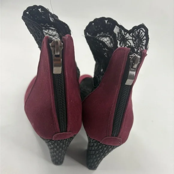 Elegant Lace-Trimmed Burgundy Ankle Boots - Picture 8 of 9